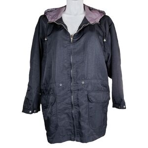 Jaclyn Smith Sport | Black Nylon Hooded Zip Up Spring Fall Rain Jacket Women 1X